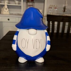 RAE RUNN Magenta Oy Vey! Blue & White Ceramic Gnome Figurine Collectible